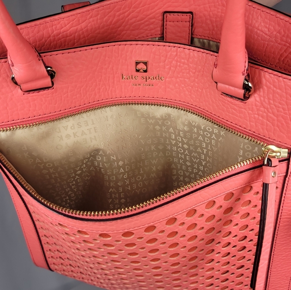 KATE SPADE NEW YORK Leather Coral Perforated Tote Bag – Structured Shoulder Bag - Picture 6 of 7